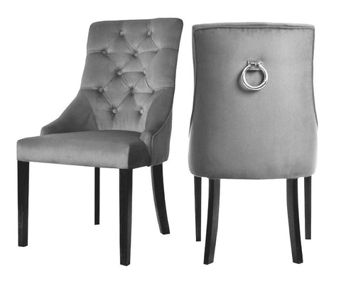 Cheryl - Grey Chesterfield Knocker Dining Chair, Set of 2-Chair Set-Belle Fierté