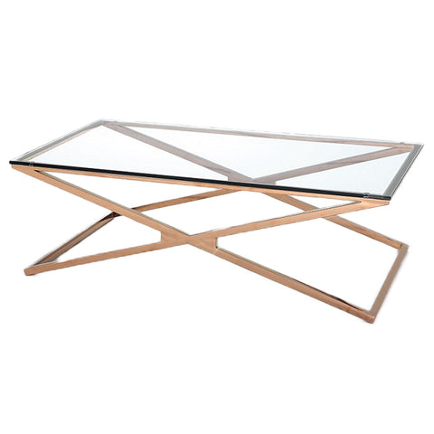 BELIZE- Luxury Glass Coffee Table, Rose Gold Base Glamour Coffee Table-Coffee table-Belle Fierté