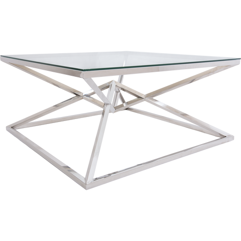ASPATRIA- Luxury Glass Coffee Table, Chrome Base Glamour Coffee Table-Coffee table-Belle Fierté