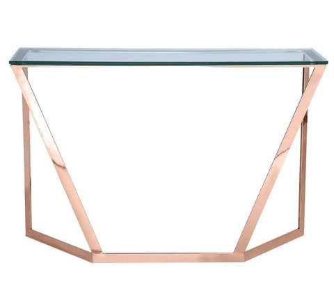 MIAMI - Luxury Glass Console Table, Rose Gold Base Console Table-Console table-Belle Fierté