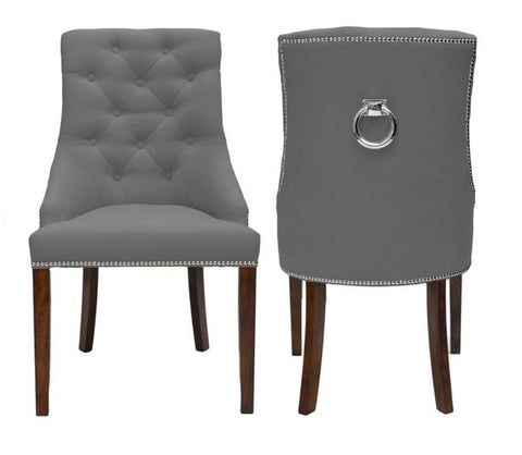 Savannah - Grey Chesterfield Knocker Dining Chair, Set of 2-Chair Set-Belle Fierté
