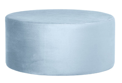 Andes - Light Blue Round 80cm Cocktail Ottoman, Upholstered Coffee Table