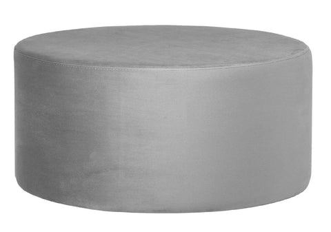 <transcy>Andes - Grå sammet rund cocktail Ottoman, 80 cm stoppat soffbord</transcy>
