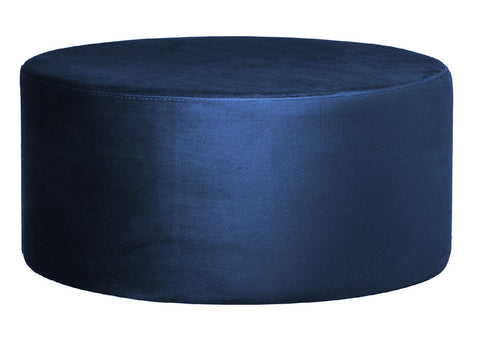 Andes - Navy Blue Round 80cm Cocktail Ottoman, Upholstered Coffee Table