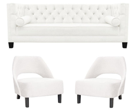 Arwen - White Boucle Chesterfield Sofa and Chair Set