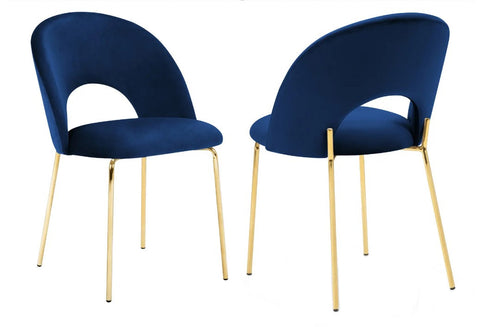 Axel - Navy Blue Velvet Gold Leg Dining Chair, Set of 2