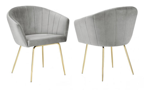 Blanche - Grey Velvet Gold Leg Dining Chair, Set of 2