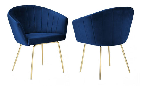 Blanche - Navy Blue Velvet Gold Leg Dining Chair, Set of 2