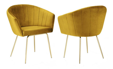 Blanche - Yellow Velvet Gold Leg Dining Chair, Set of 2