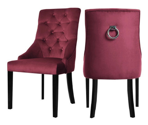 Cheryl - Burgundy Chesterfield Knocker Dining Chair, Set of 2-Chair Set-Belle Fierté