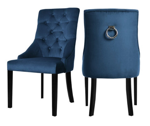 Cheryl - Navy Blue Chesterfield Knocker Dining Chair, Set of 2-Chair Set-Belle Fierté