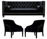 Downey - Elegant Black 3-Seater Chesterfield Sofa Set