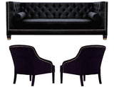 Downey - Elegant Black 3-Seater Chesterfield Sofa Set