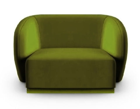 Emma - Olive Green Velvet Armchair, Curved Accent Chair