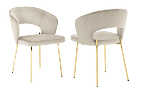 Enora - Beige Velvet Gold Leg Dining Chair, Set of 2