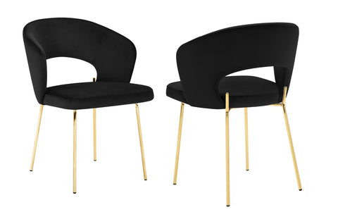 Enora - Black Velvet Gold Leg Dining Chair, Set of 2