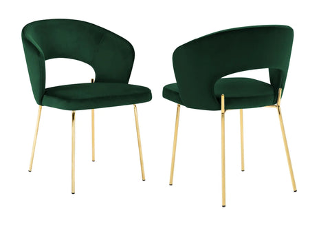 Enora - Green Velvet Gold Leg Dining Chair, Set of 2