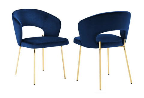 Enora - Navy Blue Velvet Gold Leg Dining Chair, Set of 2