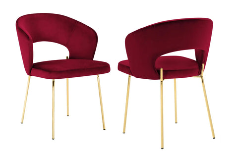 Enora - Red Velvet Gold Leg Dining Chair, Set of 2