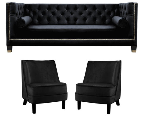 <transcy>Eowyn - Elegantes 3-Sitzer Chesterfield Samtstuhl Sofa Set - Grau</transcy>