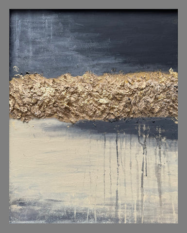 Framed Gold Leaf Textured Wall Art, Beige Abstract Painting