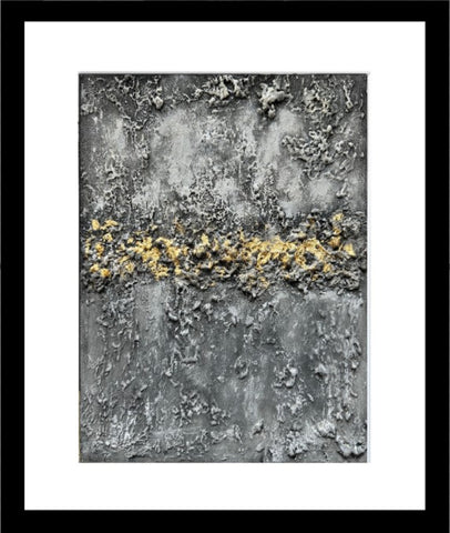 Framed Gold Leaf Textured Wall Art, Grey Abstract Painting