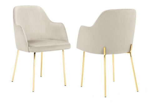 Hugo - Beige Velvet Gold Leg Dining Chair, Set of 2