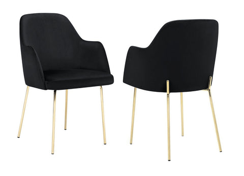 Hugo - Black Velvet Gold Leg Dining Chair, Set of 2