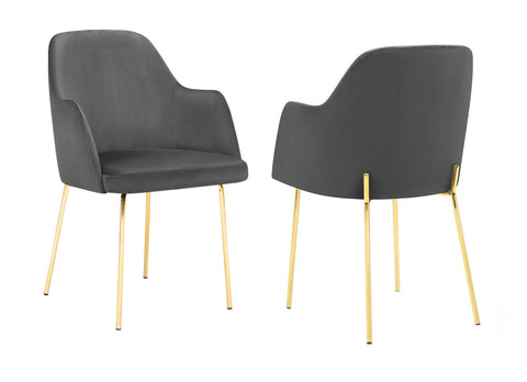 Hugo - Charcoal Velvet Gold Leg Dining Chair, Set of 2
