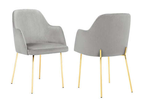 Hugo - Grey Velvet Gold Leg Dining Chair, Set of 2