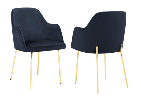 Hugo - Navy Blue Velvet Gold Leg Dining Chair, Set of 2