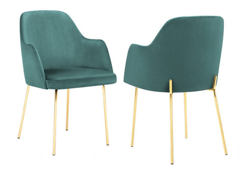 Hugo - Teal Velvet Gold Leg Dining Chair, Set of 2