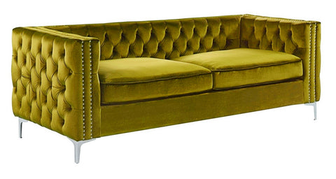 Matera - Mustard 3 Seater Chesterfield Velvet Sofa