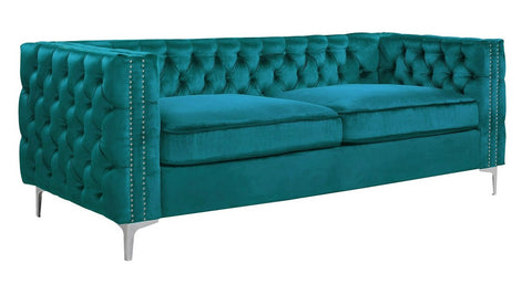 <transcy>Matera - Canapé Chesterfield 3 places en velours bleu sarcelle</transcy>