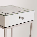 ROME- Luxury Mirror Glass Side Table, Chrome Base Glamour Bedside Table-Bedside table-Belle Fierté