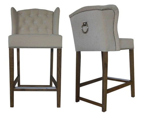 Abigail - Taupe Backwing Bar Stool, Knocker Breakfast Bar Chair, Set of 2-Bar chair-Belle Fierté