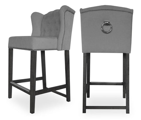 Abigail - Grey Backwing Bar Stool, Knocker Breakfast Bar Chair, Set of 3-Bar chair-Belle Fierté