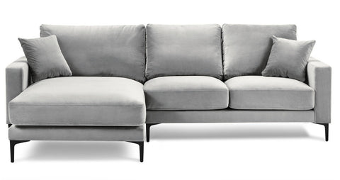 Acton - Grey Velvet Corner Sofa, Left L Shape Sofa-Sofa-Belle Fierté