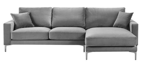 Acton - Grey Velvet Corner Sofa, Right L Shape Sofa-Sofa-Belle Fierté