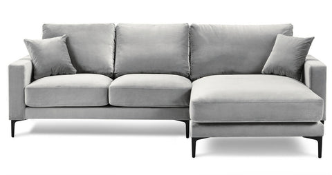 Acton - Grey Velvet Corner Sofa, Right L Shape Sofa-Sofa-Belle Fierté