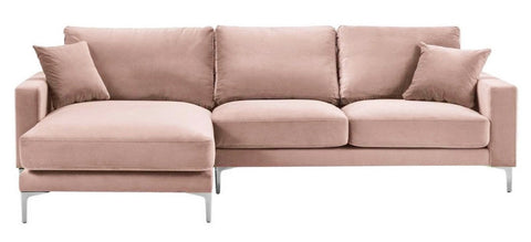Acton - Pale Pink Velvet Corner Sofa, Left L Shape Sofa-Sofa-Belle Fierté
