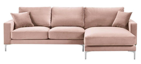 Acton - Pale Pink Velvet Corner Sofa, Right L Shape Sofa-Sofa-Belle Fierté
