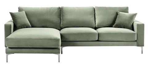 Acton - Sage Green Velvet Corner Sofa, Left L Shape Sofa-Sofa-Belle Fierté