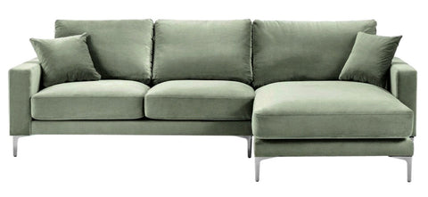 Acton - Sage Green Velvet Corner Sofa, Right L Shape Sofa-Sofa-Belle Fierté