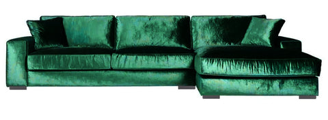 Addison - Green Crushed Velvet Modern Corner Sofa, Right Side L-Shape Sofa-Sofa-Belle Fierté
