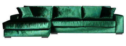Addison - Green Crushed Velvet Modern Corner Sofa, Left Side L-Shape Sofa-Sofa-Belle Fierté