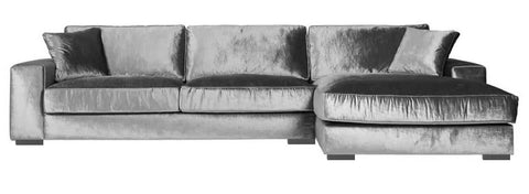 Addison - Grey Crushed Velvet Modern Corner Sofa, Right Side L-Shape Sofa-Sofa-Belle Fierté