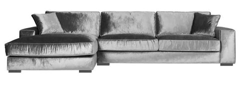 Addison - Grey Crushed Velvet Modern Corner Sofa, Left Side L-Shape Sofa-Sofa-Belle Fierté