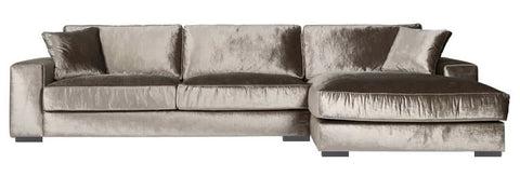 Addison - Mink Crushed Velvet Modern Corner Sofa, Right Side L-Shape Sofa-Sofa-Belle Fierté