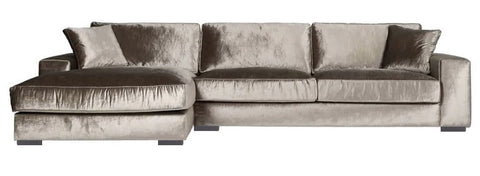 Addison - Mink Crushed Velvet Modern Corner Sofa, Left Side L-Shape Sofa-Sofa-Belle Fierté